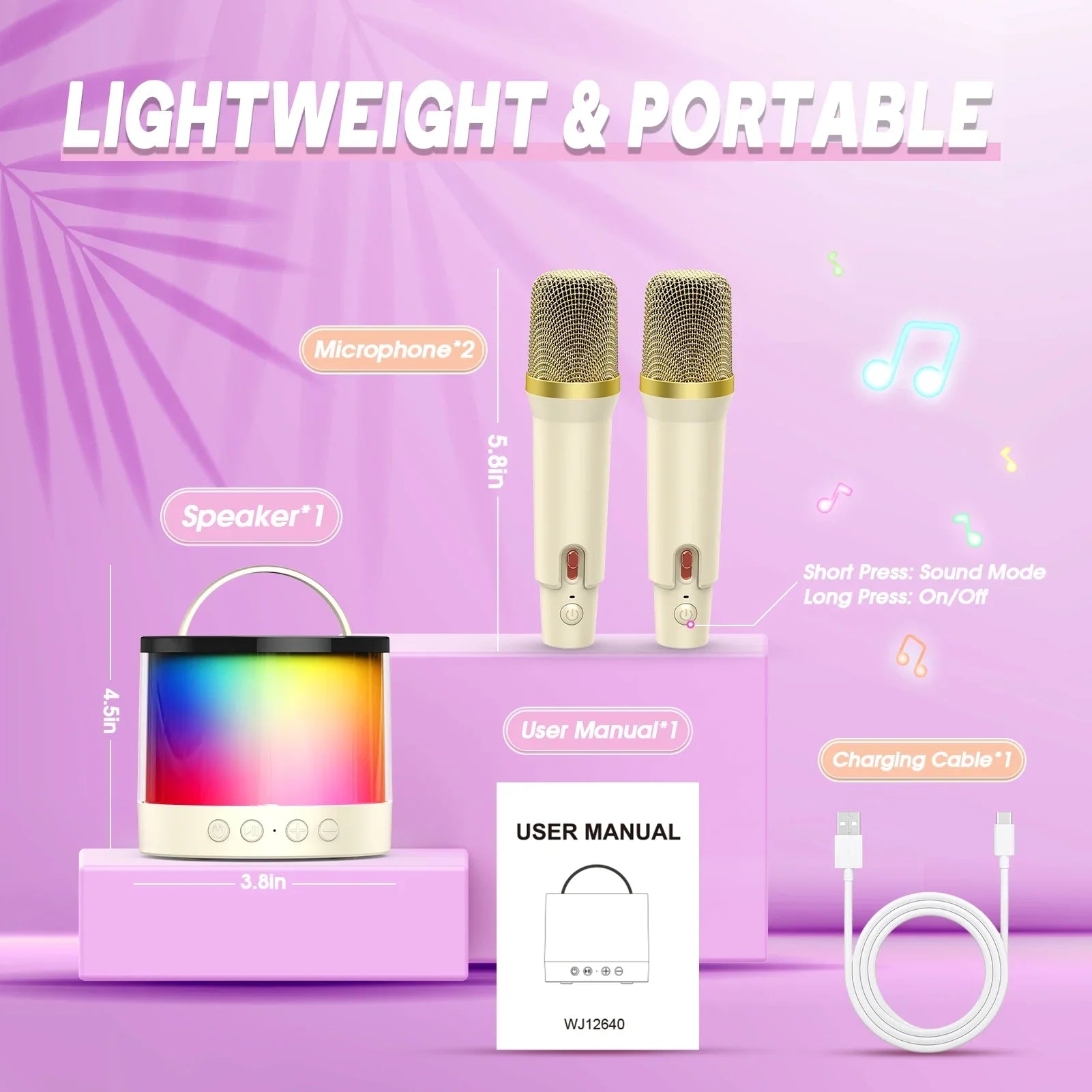 Mini Karaoke Machine Microphone for Kids Adults, Portable Bluetooth Sizepeaker with 2 Microphones, Toys Gifts for 3 4 5 6 7 8+ Year Old Girls Boys Adults