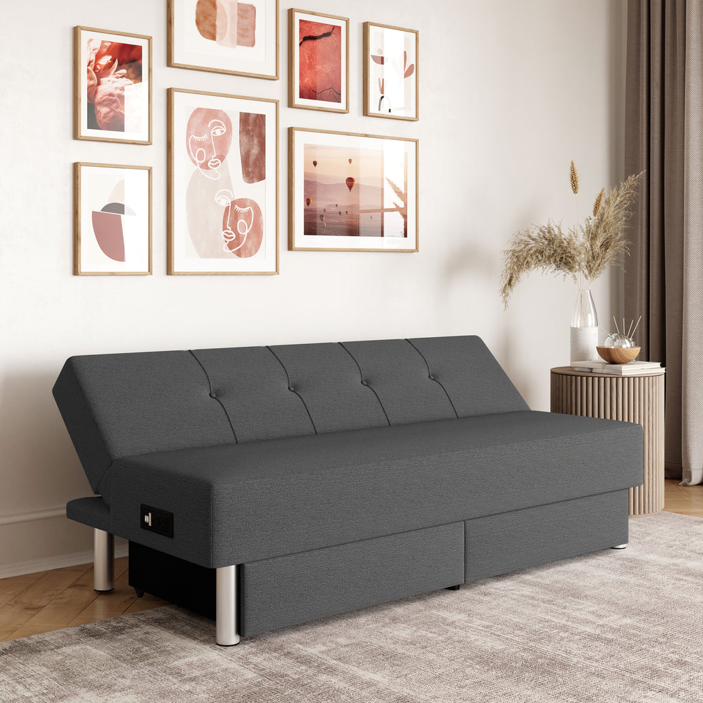 Sizeerta Windsor Futon with Sizetorage and Power, Gray Fabric