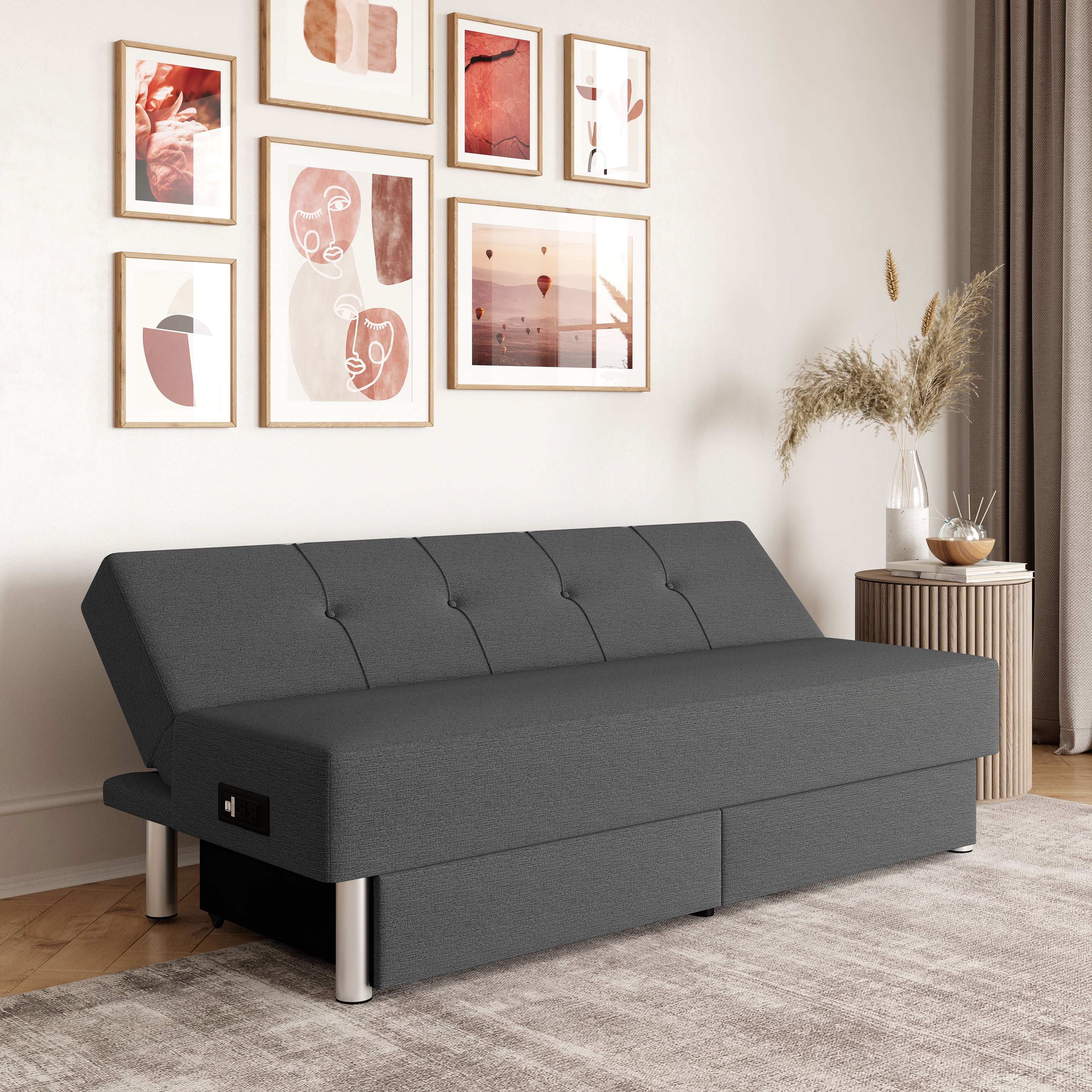 Sizeerta Windsor Futon with Sizetorage and Power, Gray Fabric