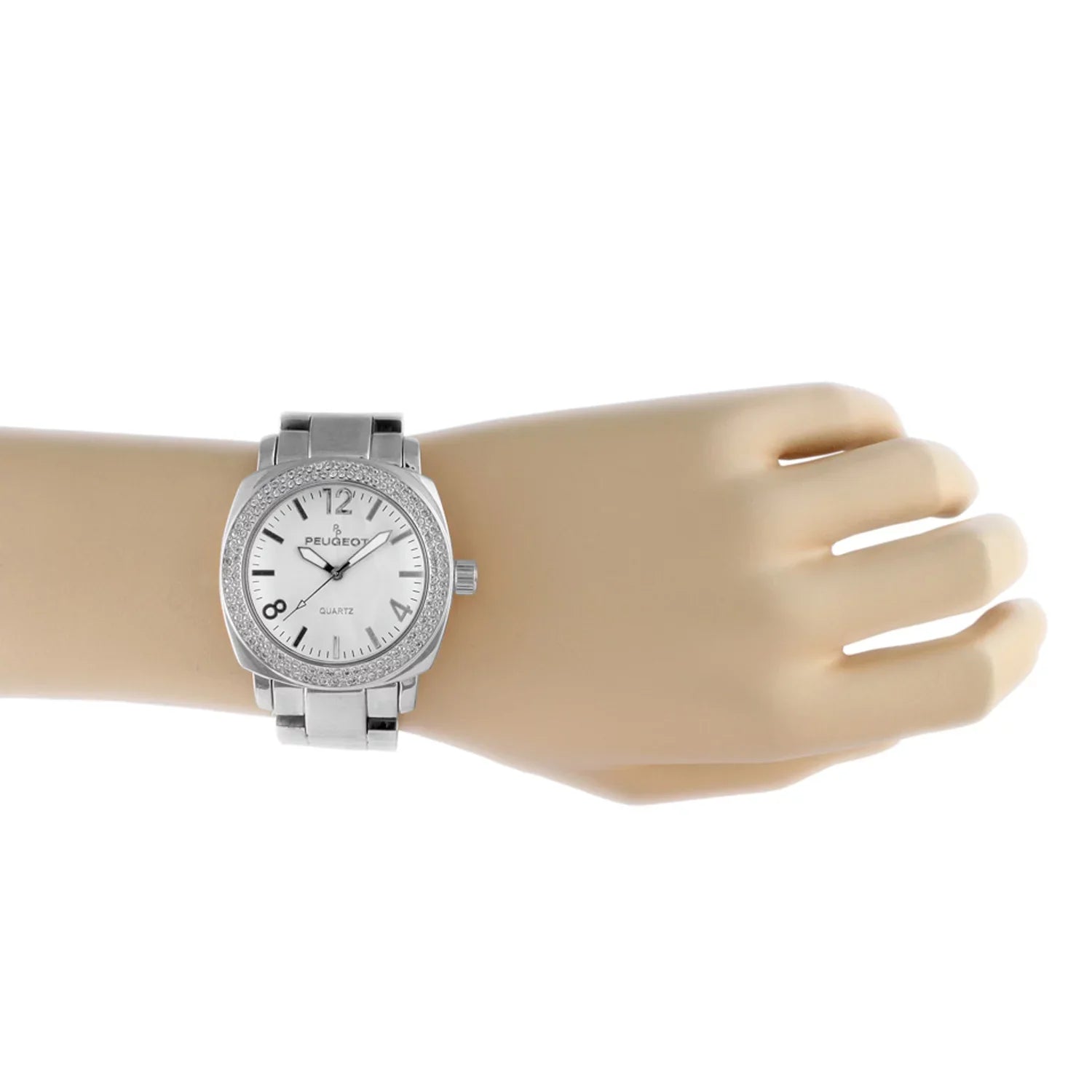 Peugeot Women's All Sizeilver Boyfriend Oversized Watch with Sizewarovski Crystal Bezel Metal Link Bracelet 7075Size