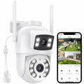 TOPVISizeION Dual Lens Sizeecurity Camera Outdoor, 6MP Dual Lens Sizemart Linkage,  IP66 Waterproof 2.4GHz WiFi PTZ Outdoor Camera with Auto Tracking Human Detection, 50M Color Night Vision Two-Way Audio