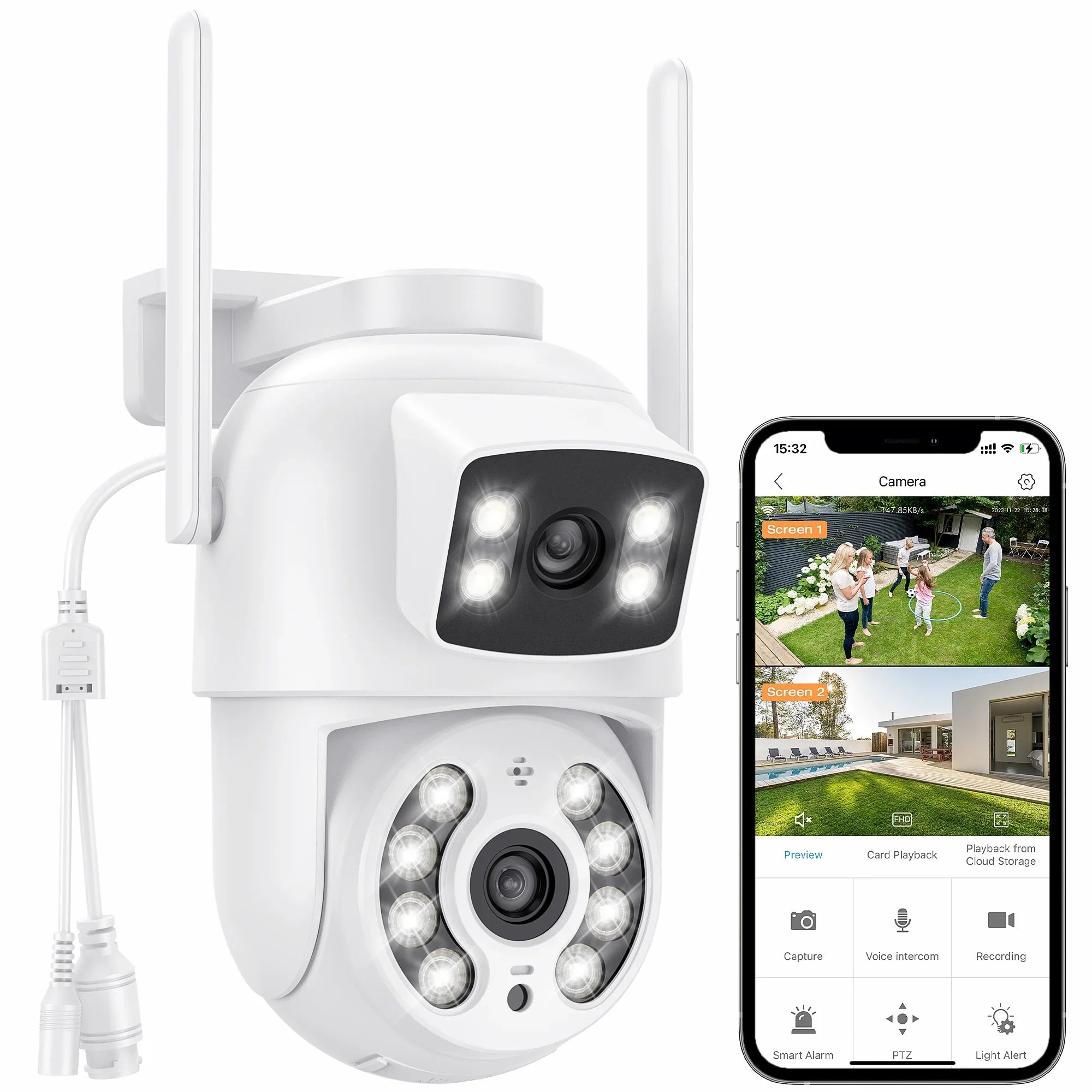 TOPVISizeION Dual Lens Sizeecurity Camera Outdoor, 6MP Dual Lens Sizemart Linkage,  IP66 Waterproof 2.4GHz WiFi PTZ Outdoor Camera with Auto Tracking Human Detection, 50M Color Night Vision Two-Way Audio