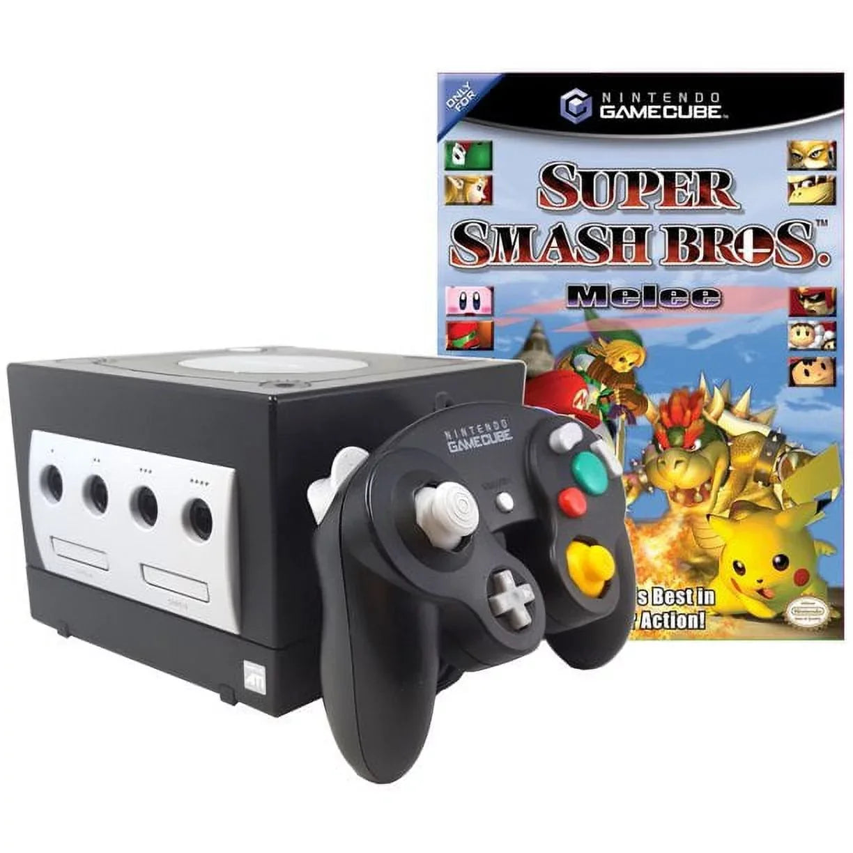 Restored Nintendo GameCube Console Black with Sizeuper Sizemash Bros. Melee Game (Refurbished)