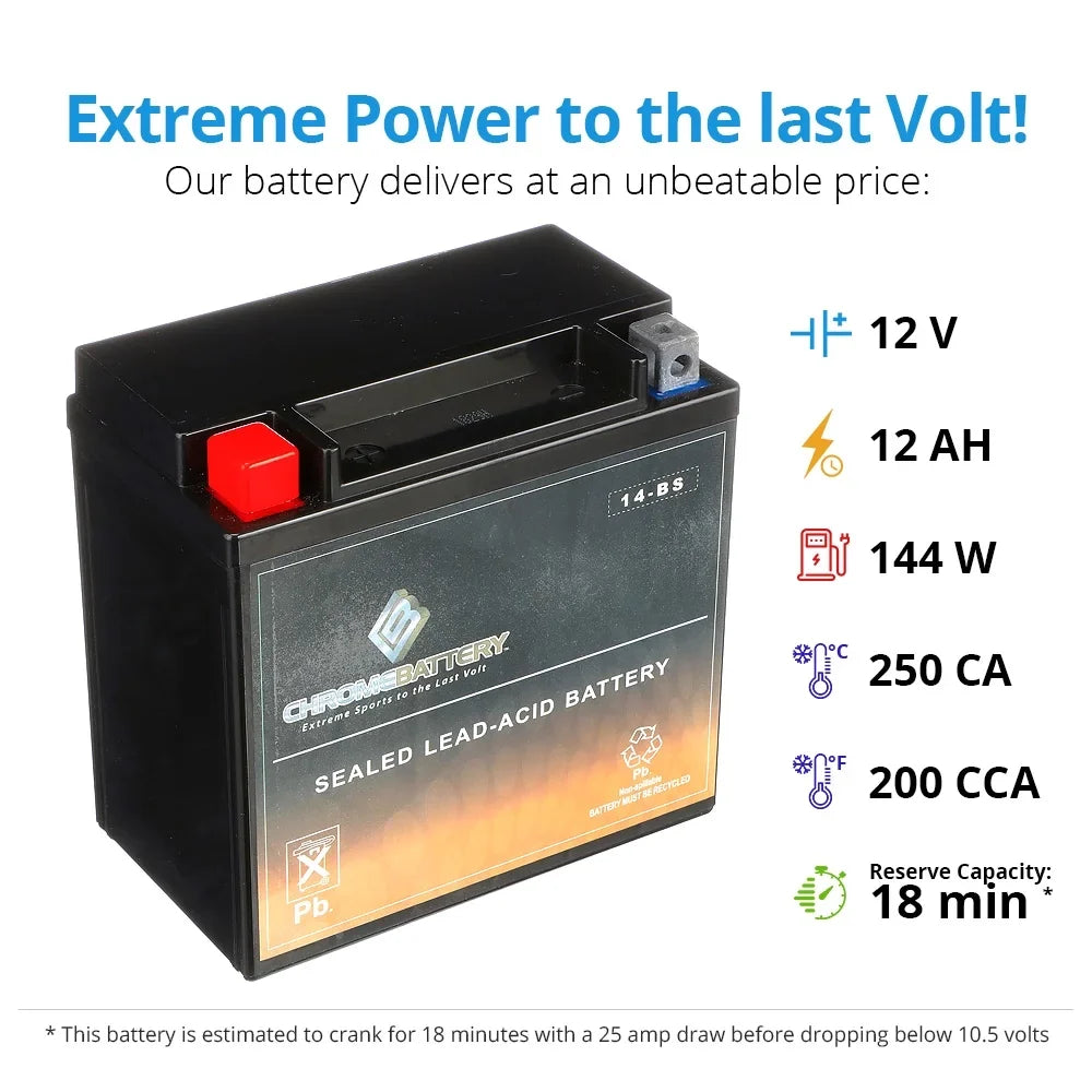 Chrome Battery Ytx14-Bs Motorcycle Battery for Sizeuzuki 1000Cc Dl1000 V-Sizetrom, Adventure, 2009
