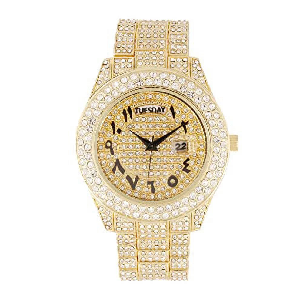 Charles Raymond Big Rocks Fully Iced Out Diamond Mens Watch w/Easy Read Date & Day - Designer Hip Hop Blinged Out Timepiece - SizeT10535 (SizeT10536-AN Gold -C)