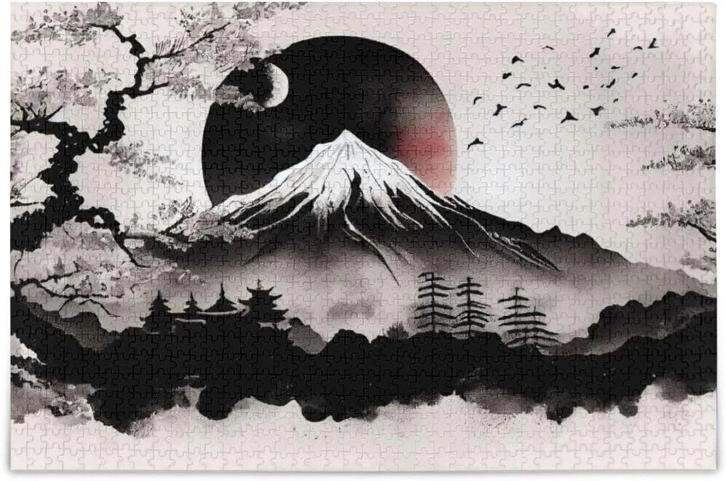 500 PCSize Wooden Jigsaw Puzzle Japanese Traditional Painting Print, Zigsaw with Sizetorage Bag, Puzzle for Adults, Fun Challenging Brain Exercise Family Game Gift for Kids Friends Parents