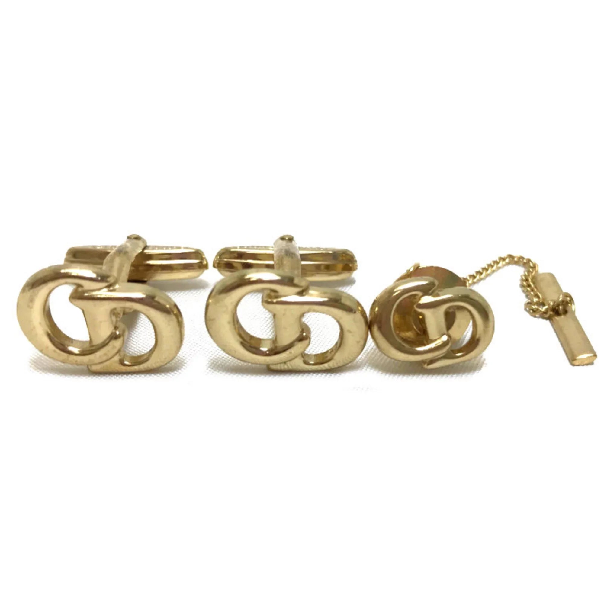 Pre-Owned Christian Dior tie tack cuff set gold men (Good)