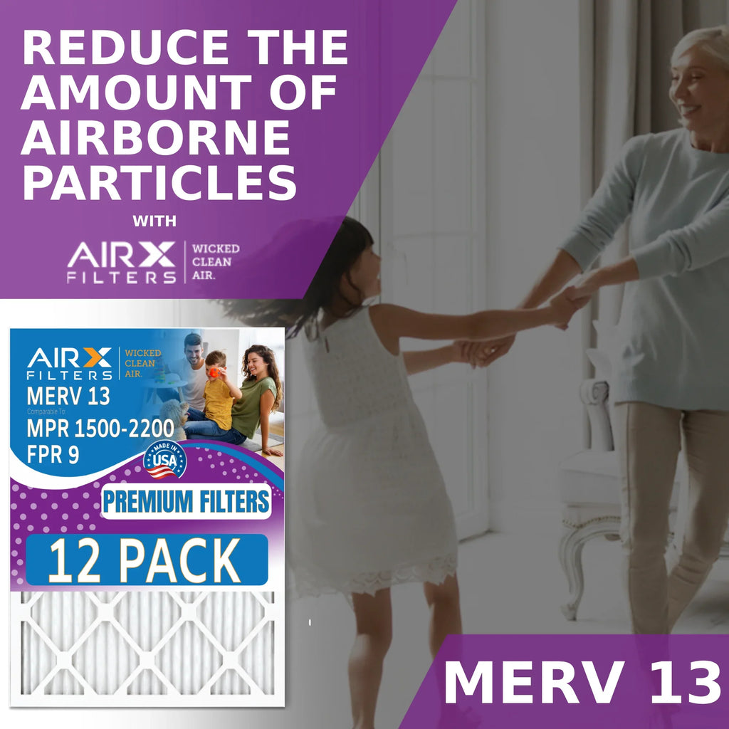 16x16x1 Air Filter MERV 13 Rating, 12 Pack of Furnace Filters Comparable to MPR 1500 - 2200 & FPR 9 - Made in USizeA by AIRX FILTERSize WICKED CLEAN AIR.