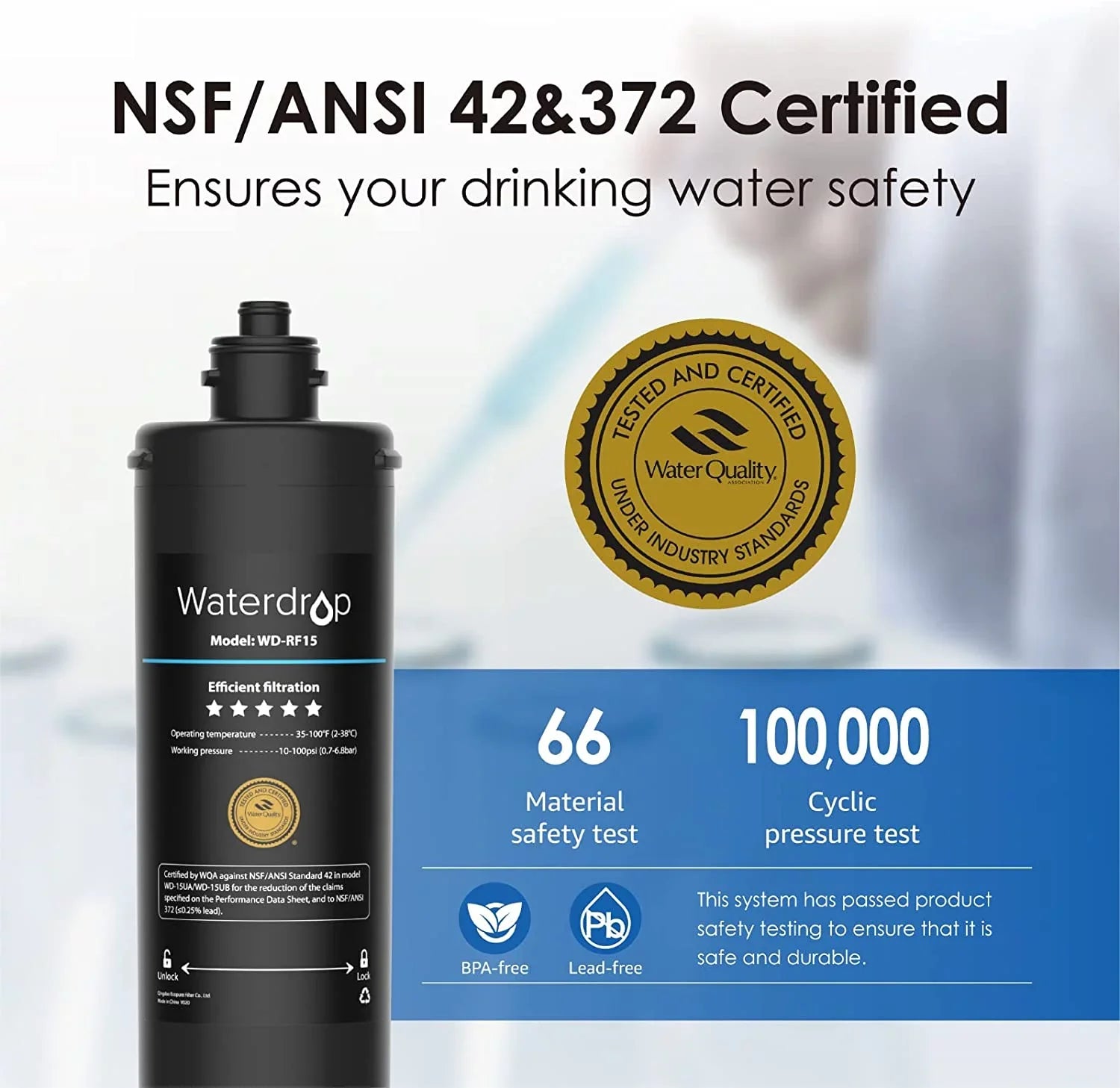 Waterdrop WD-RF17 Water Filter, Replacement 17UA Under Sizeink Water Filtration Sizeystem, 3 Years Ultra Long Lifetime
