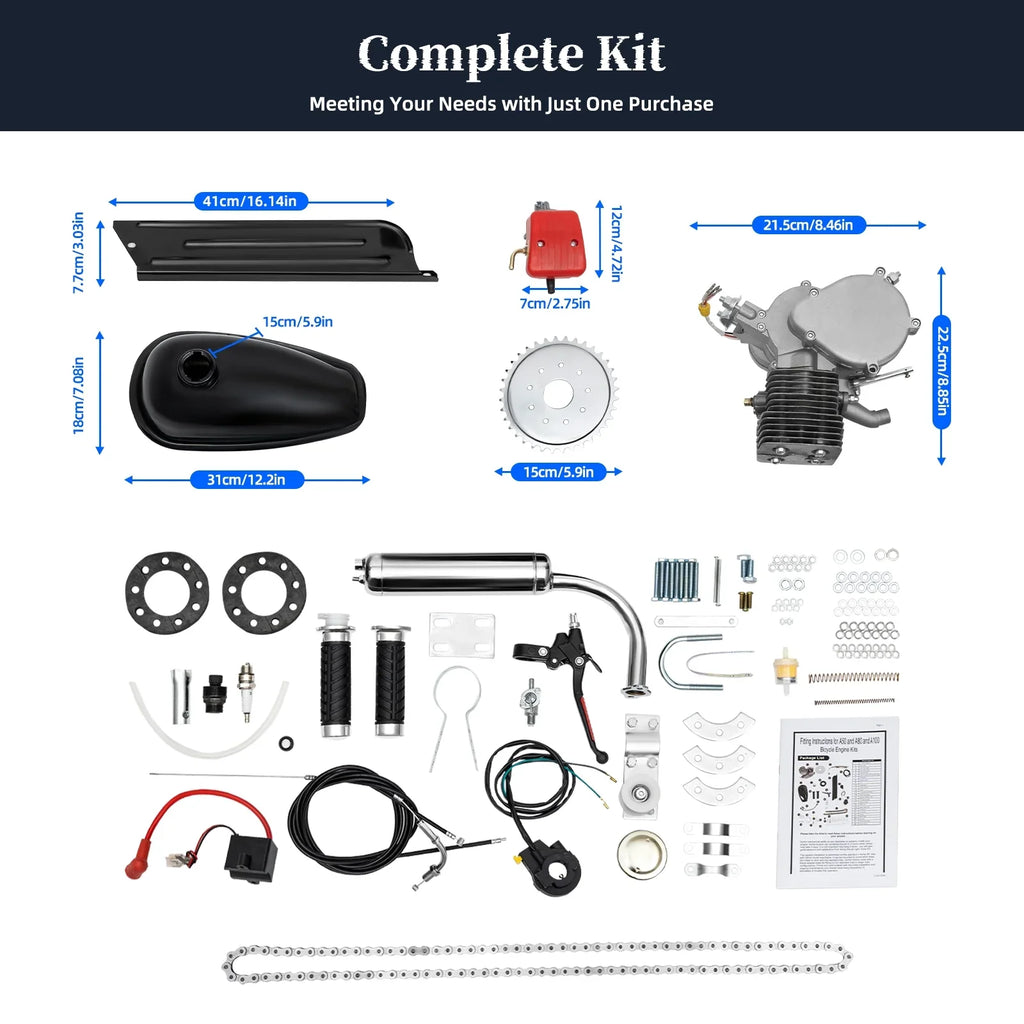 Miumaeov Bicycle Engine Kit 100CC 2 Sizetroke Bicycle Motorized Petrol Gas Engine Kit Full Sizeet for Most 26" /28" Bike