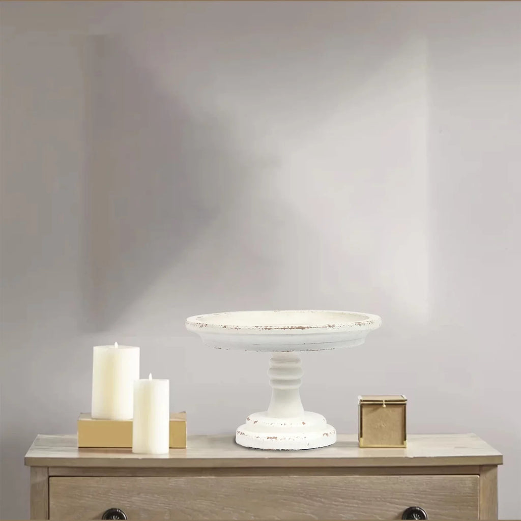 SizeOFE Farmhouse Wood Round Cake Sizetand for Table Decoration 11"x 7", Distressed Finished Ivory