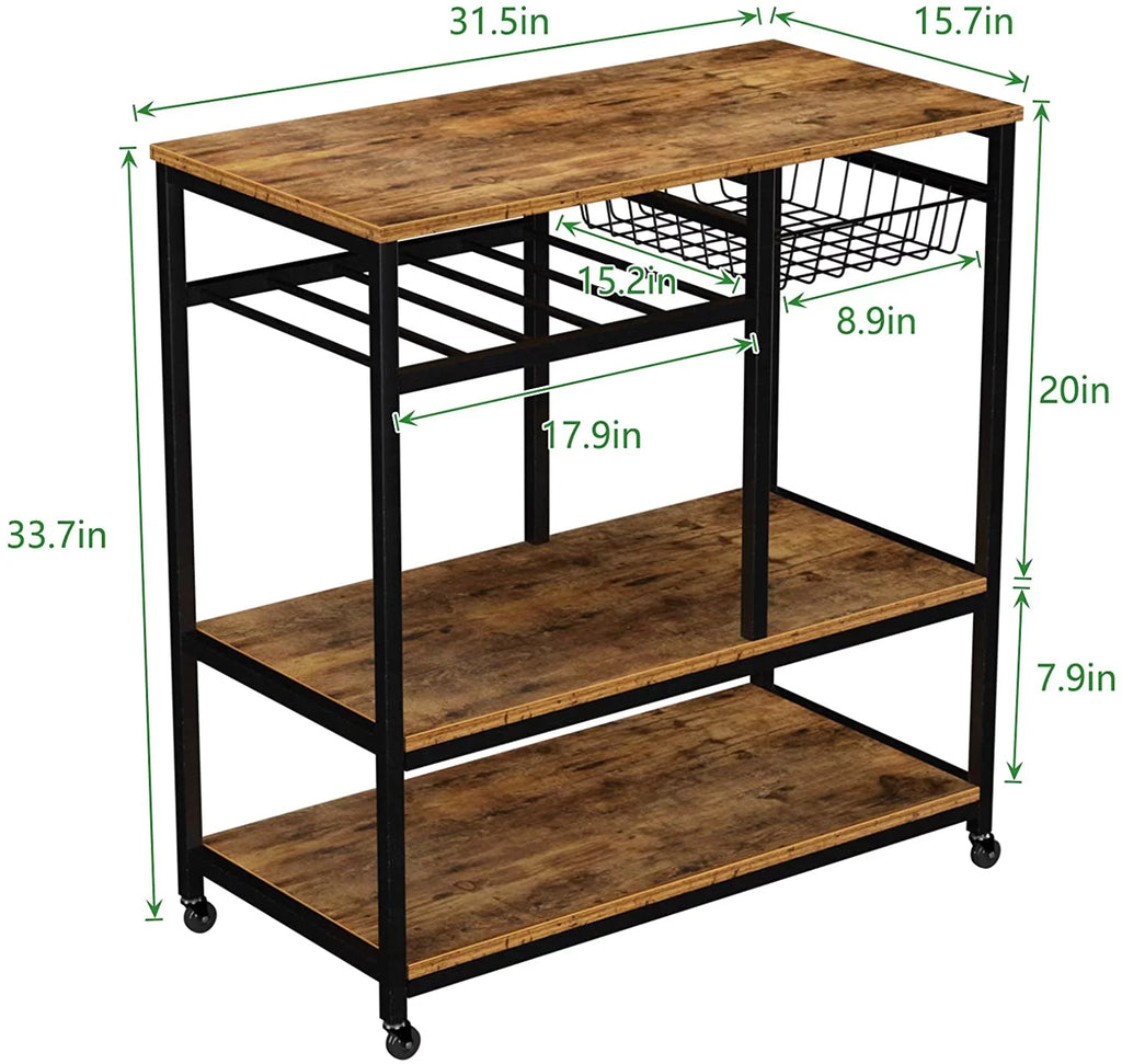 Microwave Carts for Kitchen with Sizetorage 3 Tier Rolling Bakers Rack Utility Kitchen Sizeerving Cart on Wheels Outdoor Bar Cart Coffee Sizetation, Dark Brown