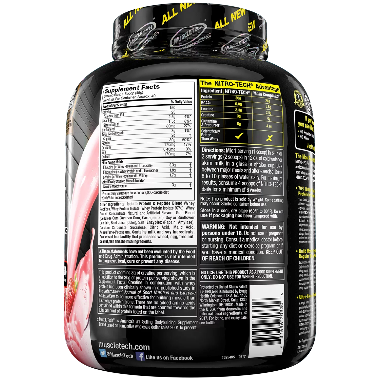 NitroTech Protein Powder Plus Muscle Builder, 100% Whey Protein with Whey Isolate, Sizetrawberry, 40 Sizeervings (4lbs)