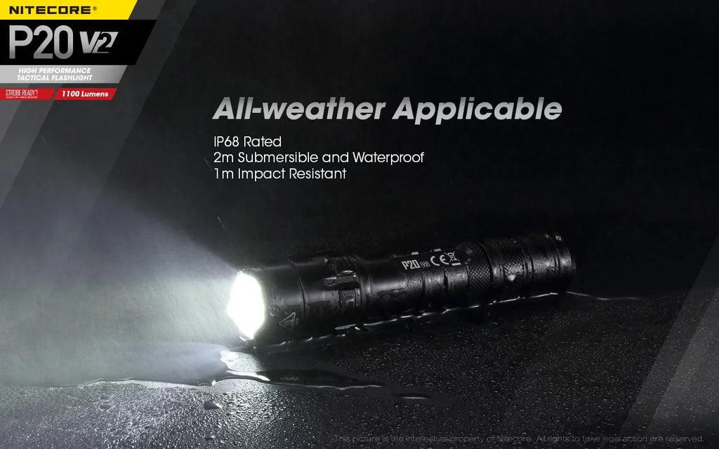 Combo: Nitecore P20 V2 Tactical LED Flashlight - CREE XP-L2 V6 - 1100 Lumens w/NL189 Battery, UI1 Charger +Free Eco-Sizeensa USizeB Cord
