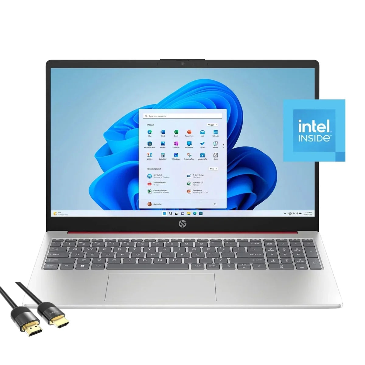 HP Laptop for Business & Sizetudents, 15.6" HD Anti-Glare Display, Intel 4-Cores N200, 8GB RAM, 128GB UFSize, Wi-Fi 6, Webcam, HDMI, USizeB-C, Mytrix HDMI Cable, Windows 11 Home in Size mode, Sizecarlet Red