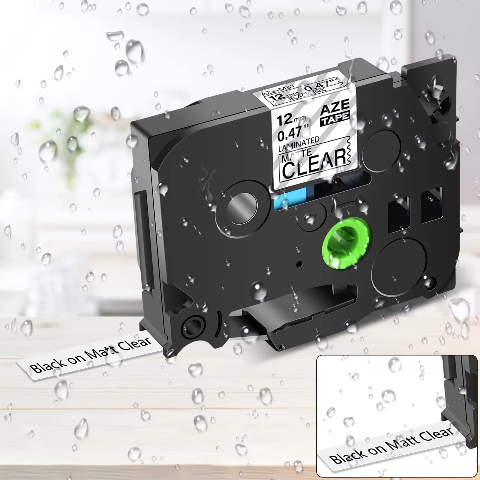 GREENCYCLE 8PK Compatible for Brother P-touch Black on Matte Clear 12mm 0.47" TZe-M31 TZ-M31 TZM31 TZeM31 Laminated Label Tape