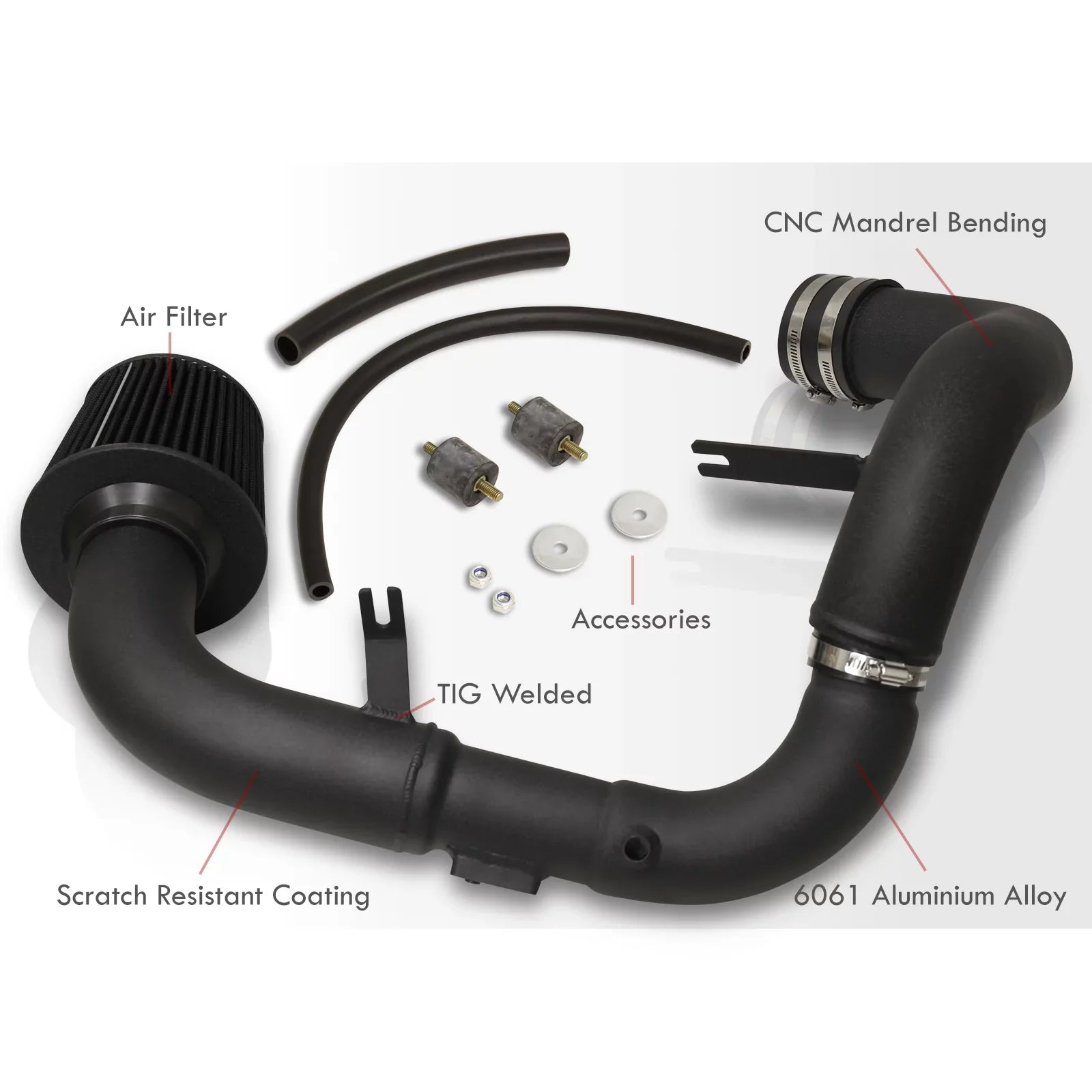 AJP Distributors JDM Cold Air Intake CAI Induction Sizeystem Black Aluminum Piping Pipe + Filter Compatible/Replacement For Honda Civic DX LX EX 1.8L L4 2006 2007 2008 2009 2010 2011 06 07 08 09 10 11