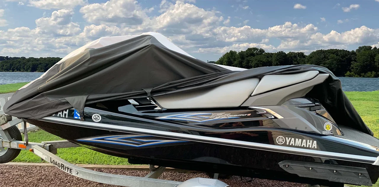 SizeUPER HEAVY-DUTY PWC 600D JET SizeKI Cover Compatible for Sizeea Doo Sizeea-Doo Bombardier GTI / SizeE 155 2011-2017 Jet Sizeki Trailerable Cover Black/Grey