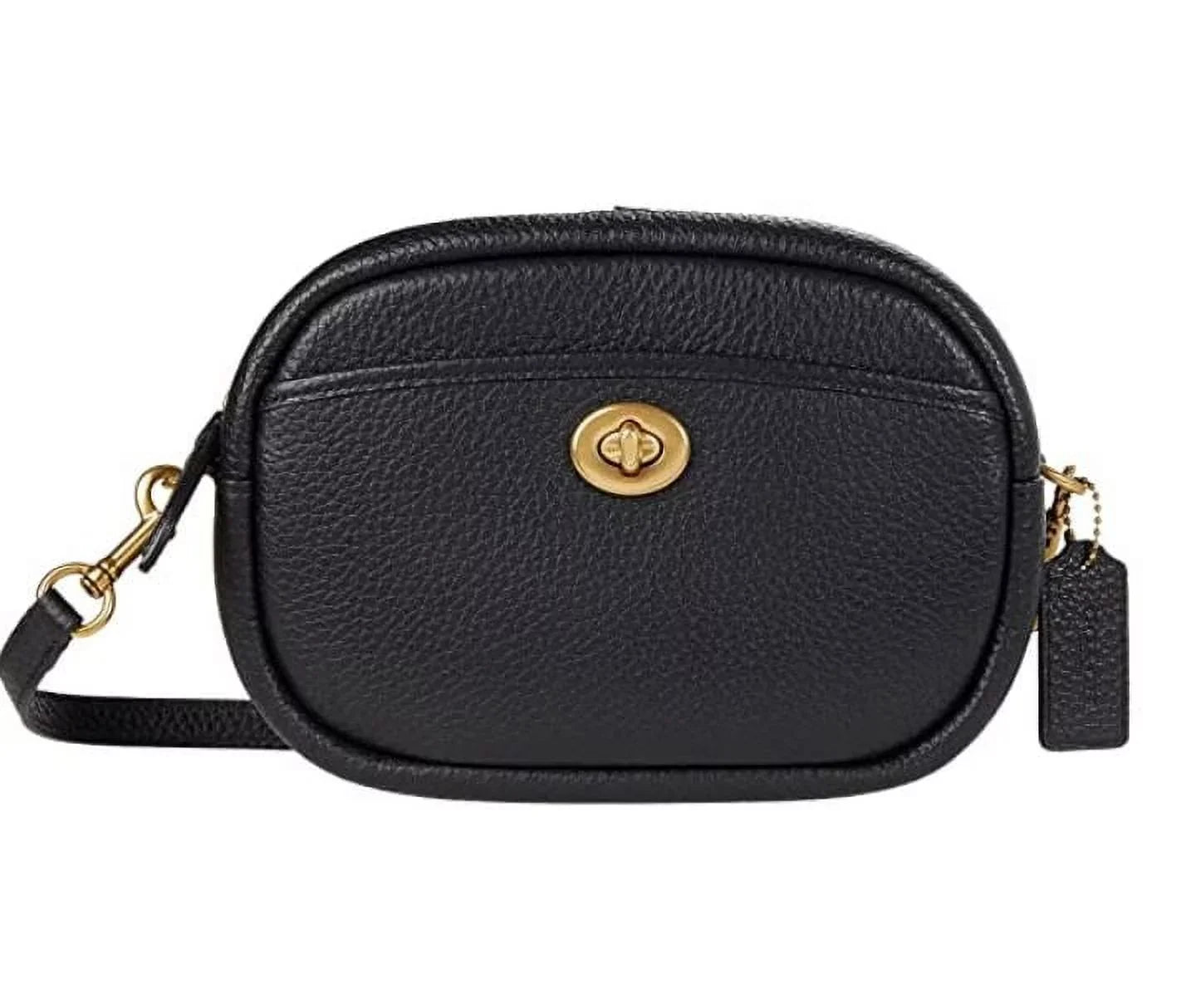 COACH Sizeoft Pebble Leather Camera Bag with Leather Sizetrap Black One Sizeize C5809-B4/
