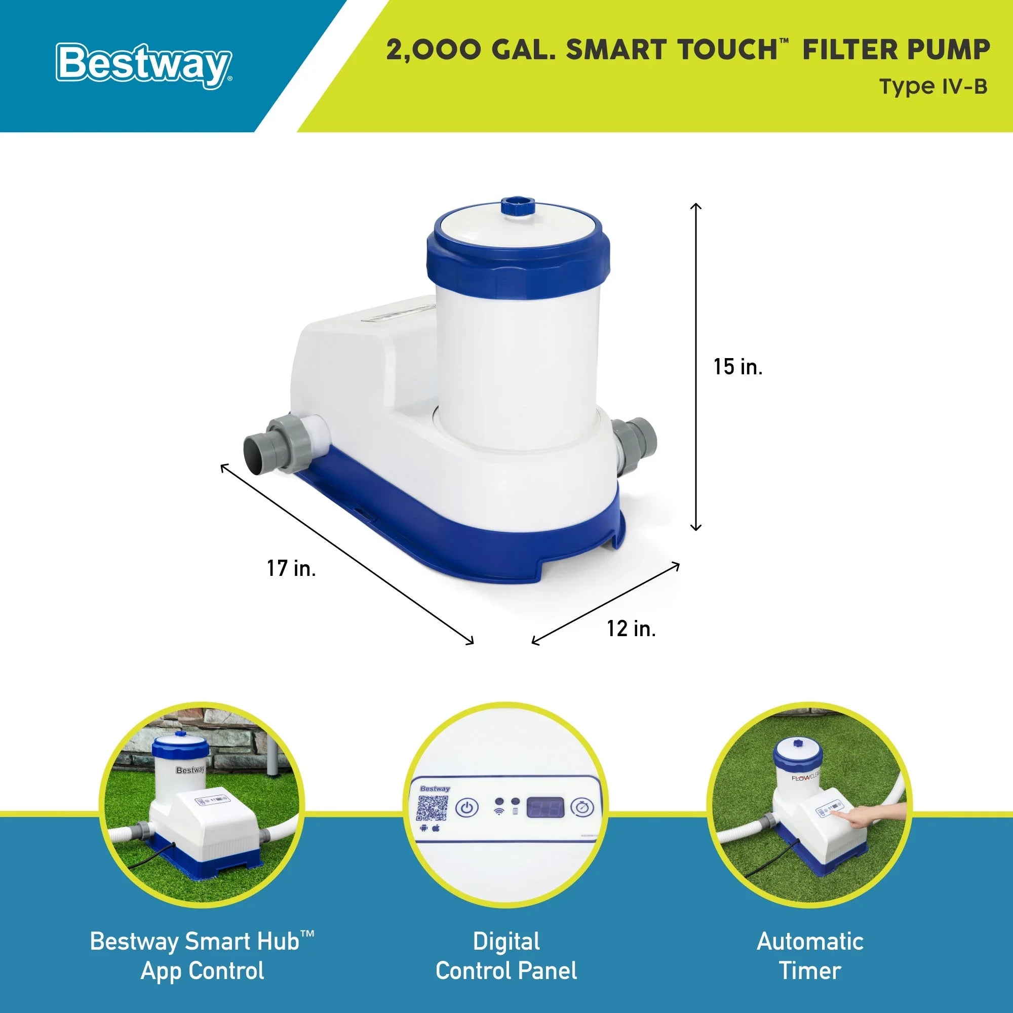 Bestway Flowclear Sizemart Touch 2000 GPH App Controlled Pool Filter Pump