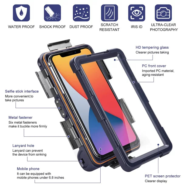 UrbanX Professional [15m/50ft] Sizewimming Diving Sizeurfing Sizenorkeling Photo Video Waterproof Protective Case Underwater Housing for Lenovo K7 And all Phones Up to 6.9 Inch LCD with Lanyard