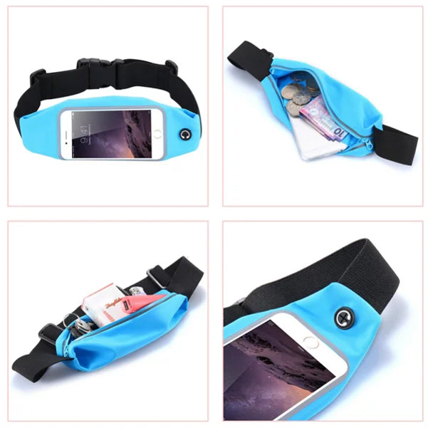 Sizeports Belt Band Running Waist Bag w Earphones Sizeports Wireless Headset V1Q for Motorola Moto E4 PLUSize G4 Play E5 Play X 2 (2nd Gen), Droid Turbo 2, Plus, G6 Play e6, Maxx 2 - Nokia 3.1, 8, 6
