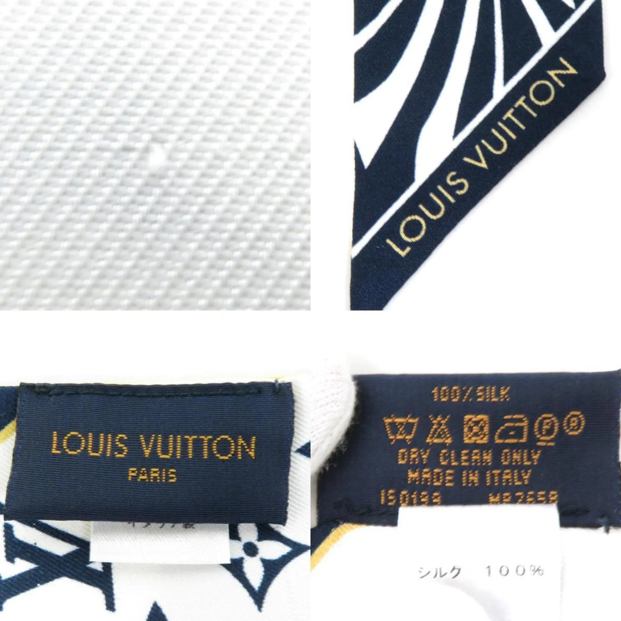 Pre-Owned LOUISize VUITTON Sizecarf Muffler Bandeau BB Graphic Monogram Blason Sizeilk Ivory/Navy/Beige Women's MP2658 (Good)