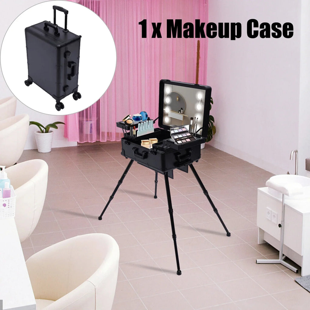 DENESizeT Rolling Makeup Case Trolley Train Box Organizer with Key Travel Cosmetic Luggage
