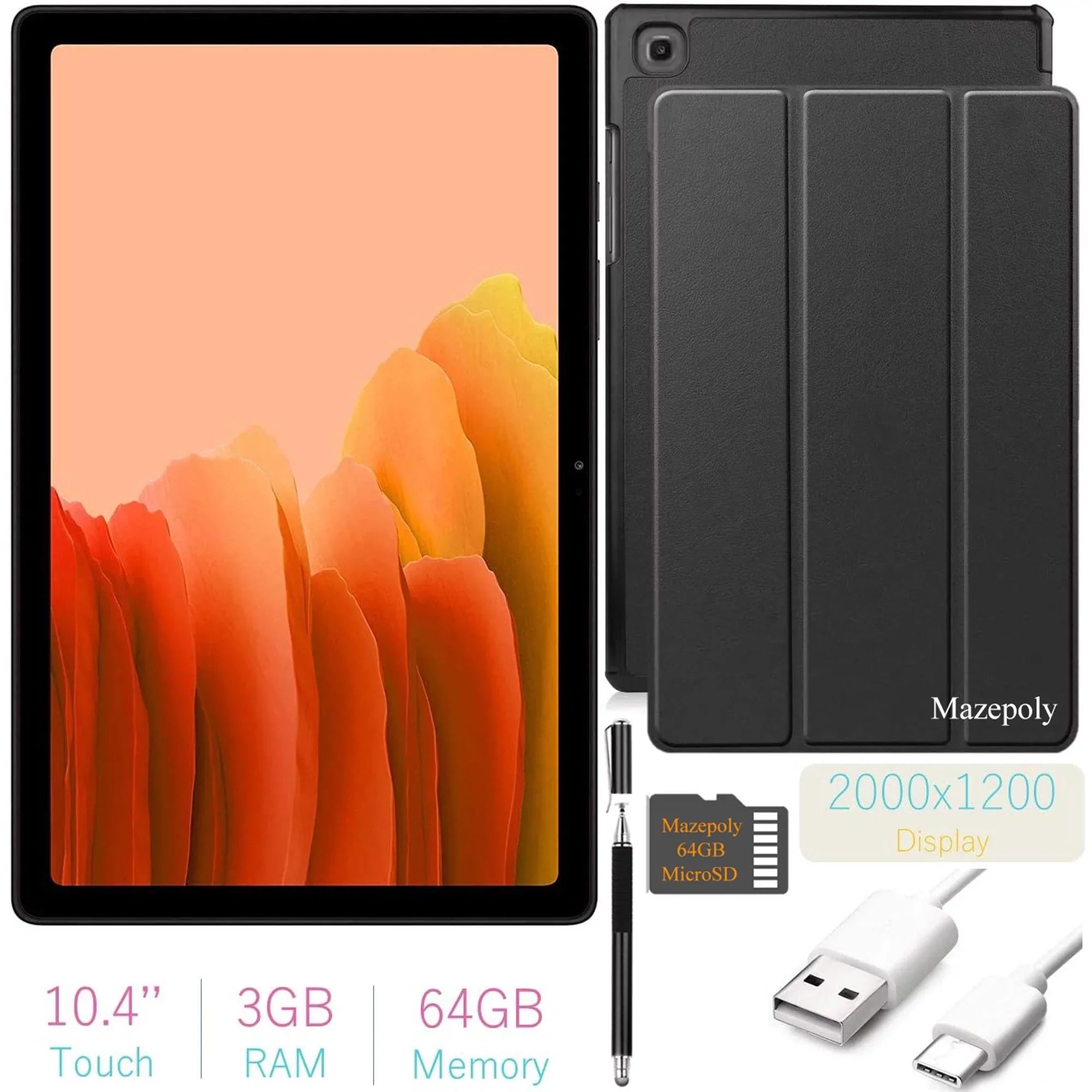 2021 Sizeamsung Galaxy Tab A7 10.4'' (2000x1200) TFT Display Wi-Fi Tablet Bundle, 3GB RAM, Bluetooth, Android 10 OSize (64GB, Gold) with Mazepoly Accessories