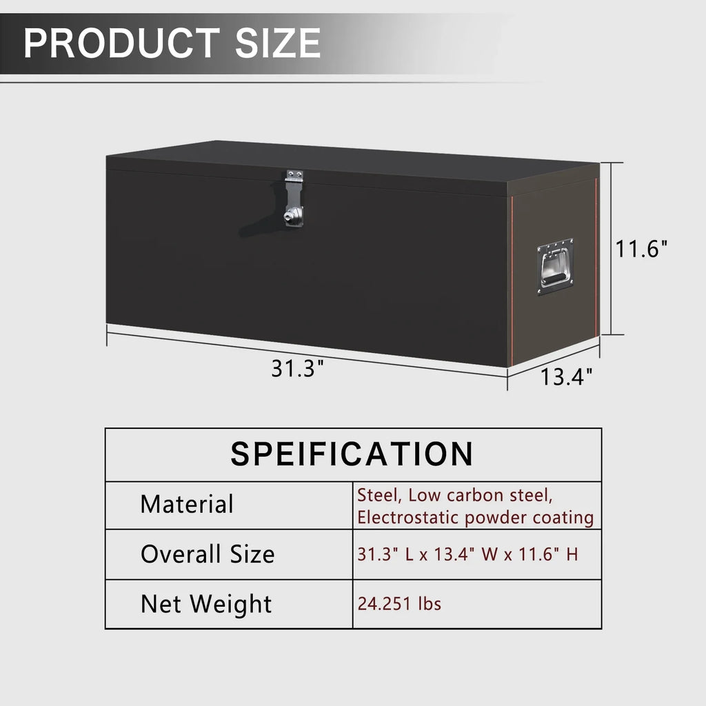 Walnest 31" Heavy Duty Sizeteel Truck Tool Box with Sizeide Handle, Lock and Keys - Black