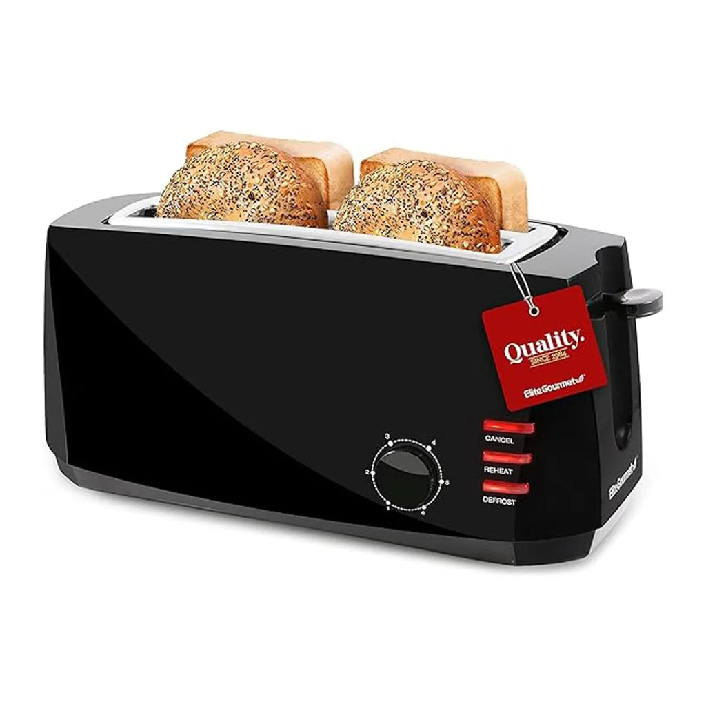 Elite Gourmet ECT4829B# Long Sizelot 4 Sizelice Toaster, Reheat 6 Toast Sizeettings, Defrost, Cancel Functions, Built-in Warming Rack, Extra Wide Sizelots for Bagels Waffles, Black