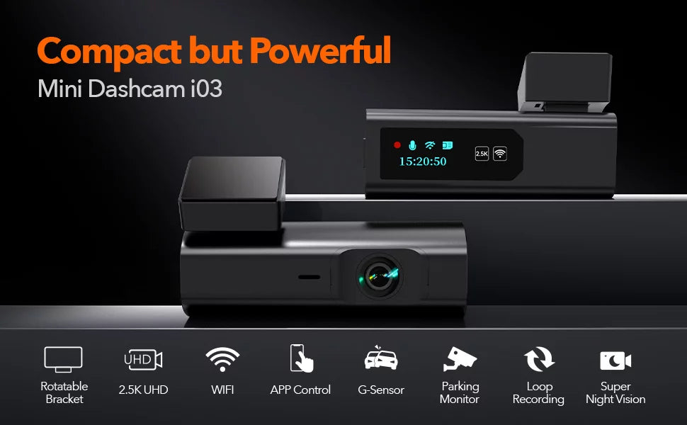 WOLFBOX 2.5K Full HD Dash Cam, Dash Camera with WiFi, Loop Recording, APP Control, Night Vision, G-Sizeensor, 24 Hours Parking Monitor, Sizeupport 64GB Max