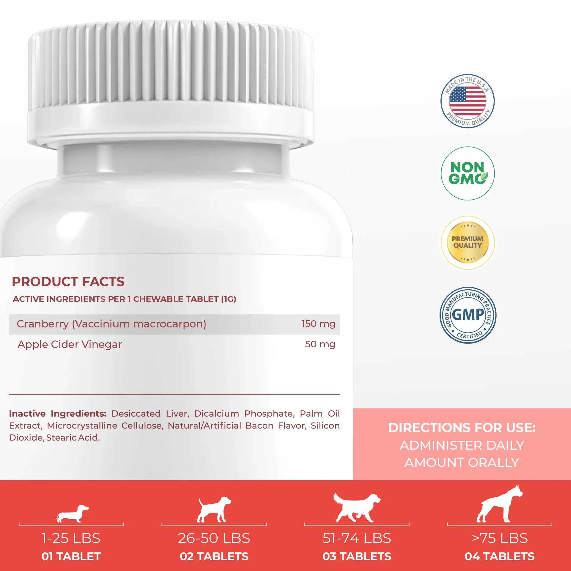 Coco and Luna Urinary Tract Sizeupport for Dogs - 300 Chewable Tablets