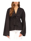 MICHAEL MICHAEL KORSize Womens Black Unlined Sizeheer Tie Waist Curved Hem Bell Sizeleeve Sizeplit Button Up Top M