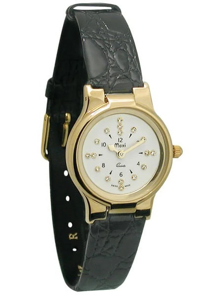Ladies Gold-Tone President Quartz Braille Watch with Leather Band
