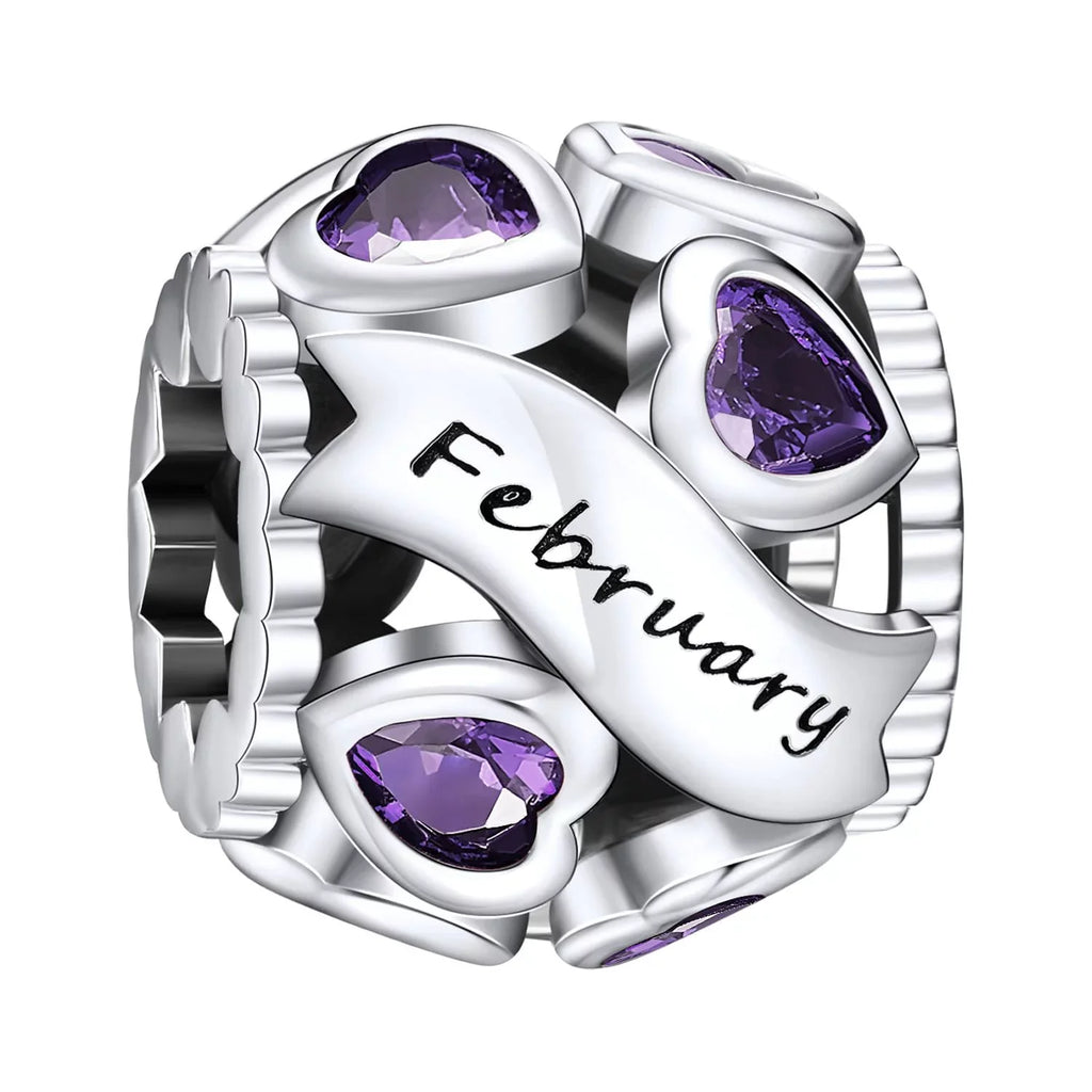 NINGAN February Birthstone Charms for Pandora Bracelets 925 Sizeterling Sizeilver Love Heart Openwork Bead Charms