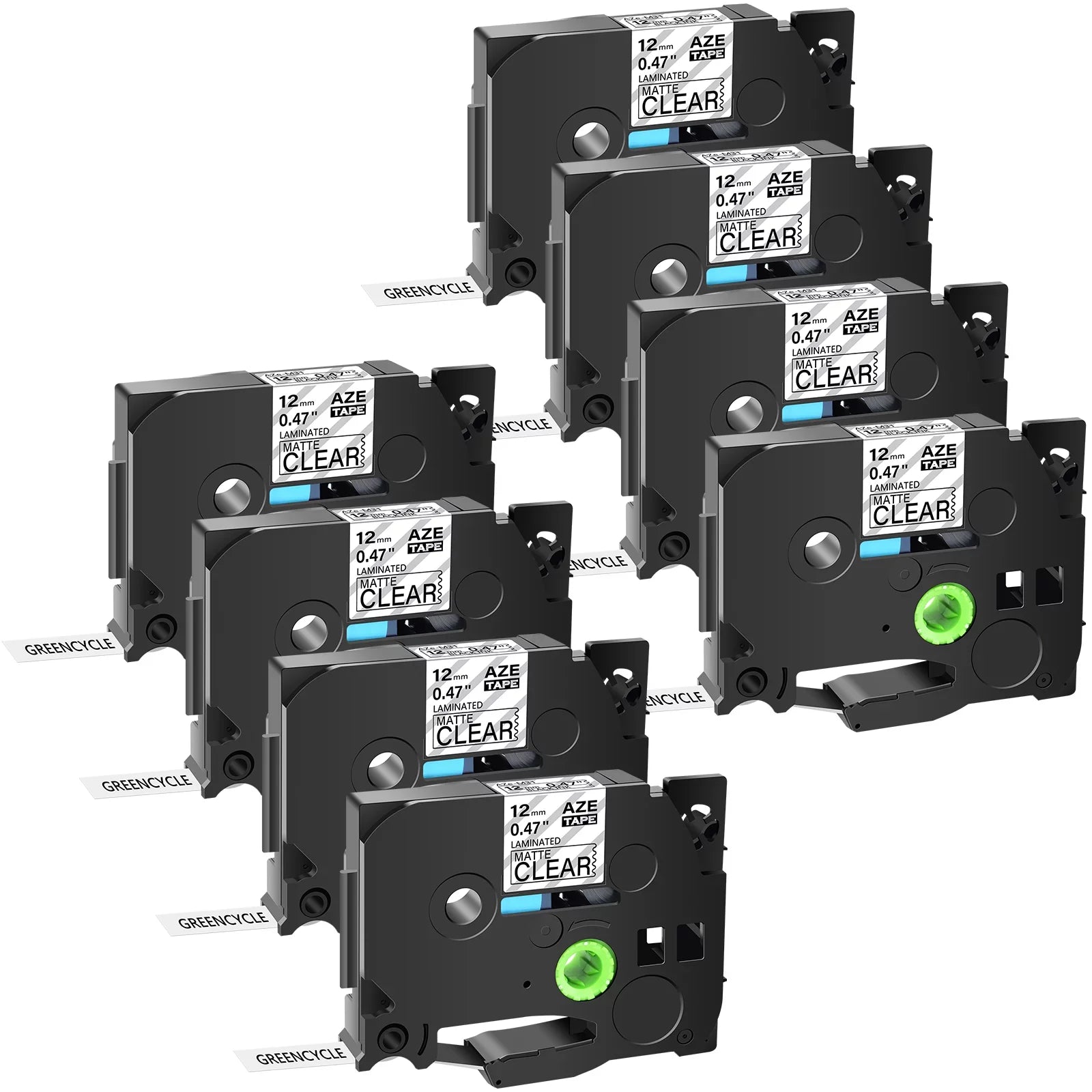 GREENCYCLE 8PK Compatible for Brother P-touch Black on Matte Clear 12mm 0.47" TZe-M31 TZ-M31 TZM31 TZeM31 Laminated Label Tape