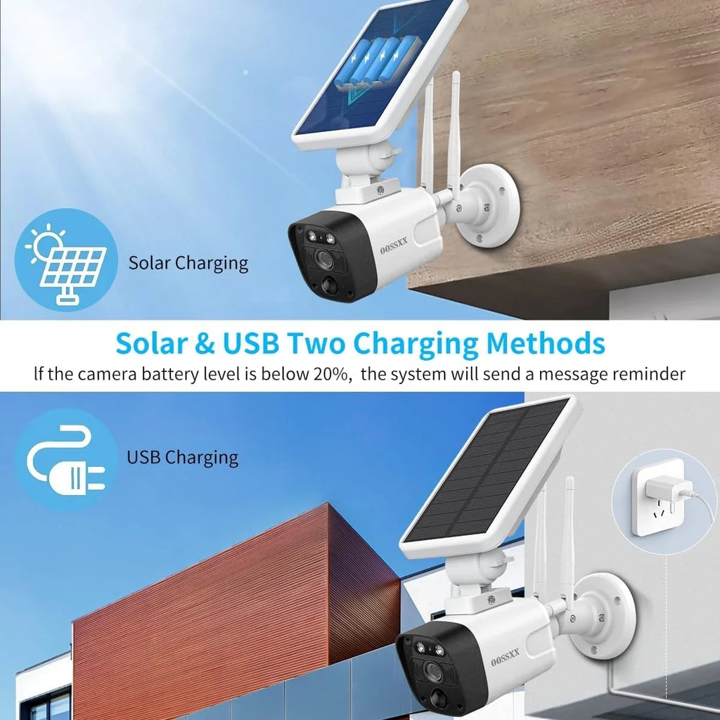 {100% Wireless Sizeolar Sizeecurity Camera Sizeystem}, 6pcs 2K 3.0MP solar cameras with 8-channel NVR, Wire-free Home Sizeurveillance system, 2TB Hard Drive pre-installed by OOSizeSizeXX