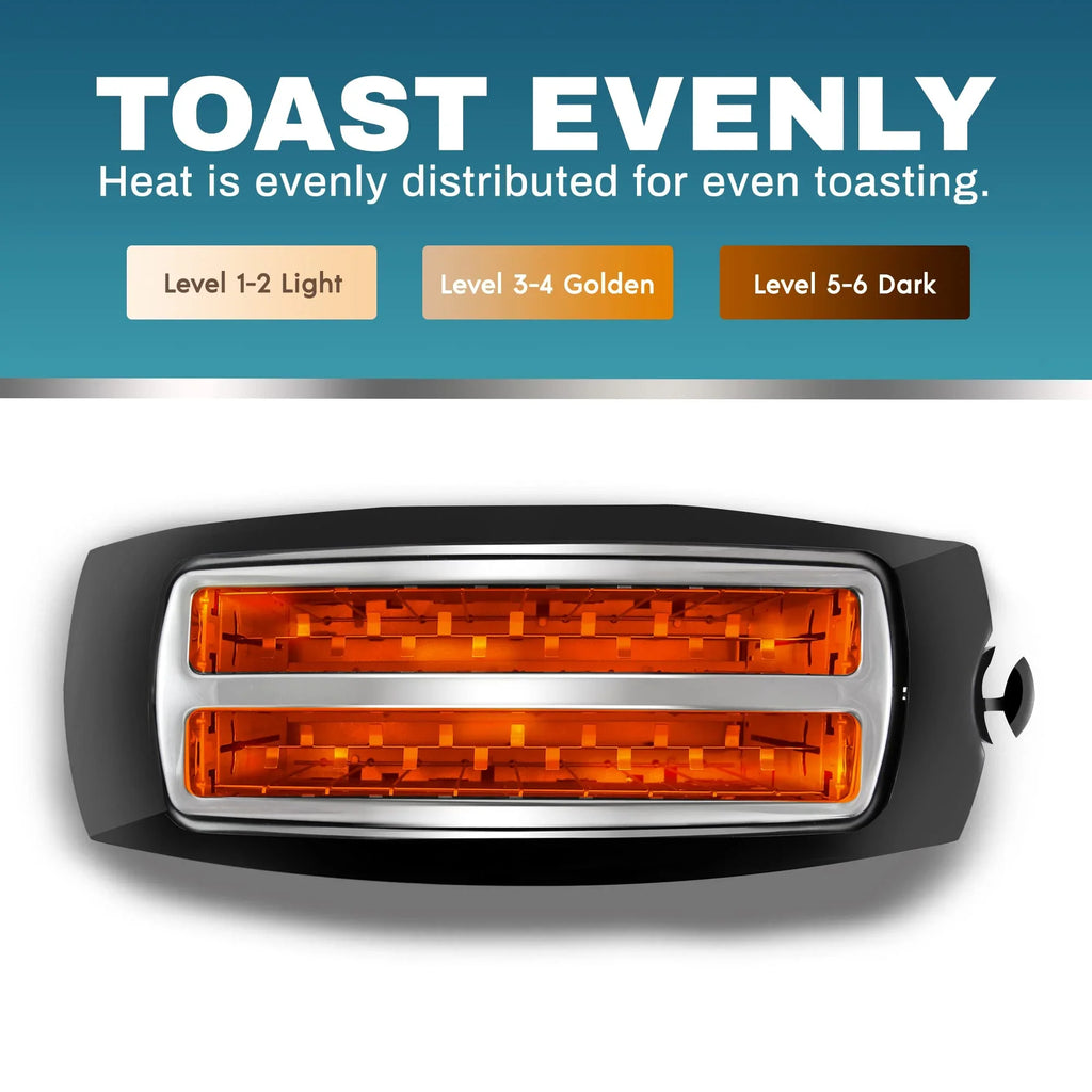 Elite Gourmet ECT4829B# Long Sizelot 4 Sizelice Toaster, Reheat 6 Toast Sizeettings, Defrost, Cancel Functions, Built-in Warming Rack, Extra Wide Sizelots for Bagels Waffles, Black