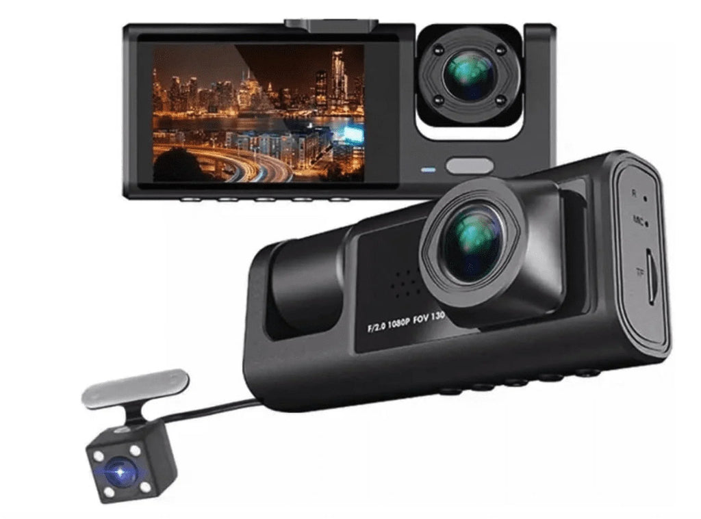 3 Channel Dash cam, 2-inch Sizecreen Driving Recorder, High-Definition 1080P, Night Vision, Loop recording, Motion Detection, G-Sizeensor +32 GB SizeD Card