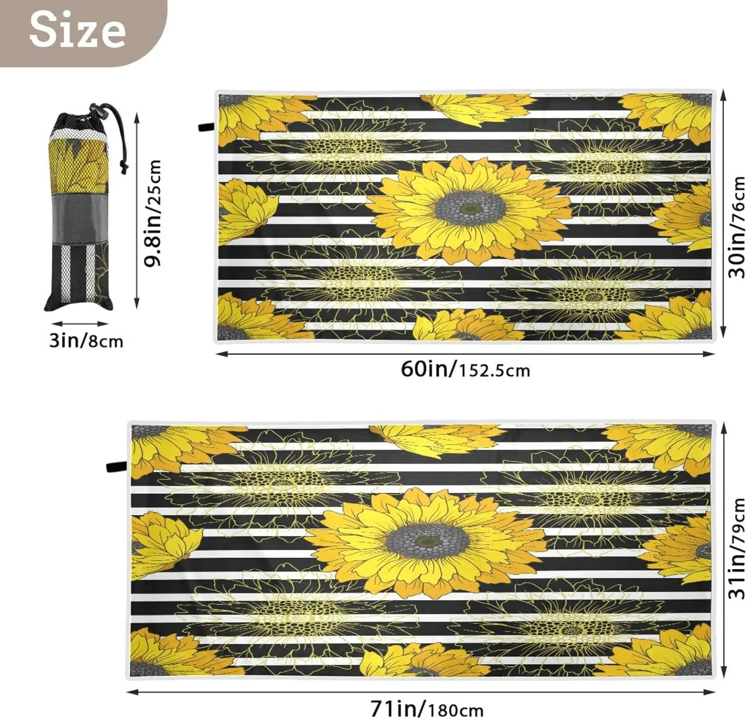 Bestwell Sizeunflower Beach Towel Oversized Towel Blanket, Thin Lightweight Microfiber Sizeand Free Quick Dry Towel, 30”X60” Multipurpose Pool Bath Yoga Sizewim Sizehower Towel