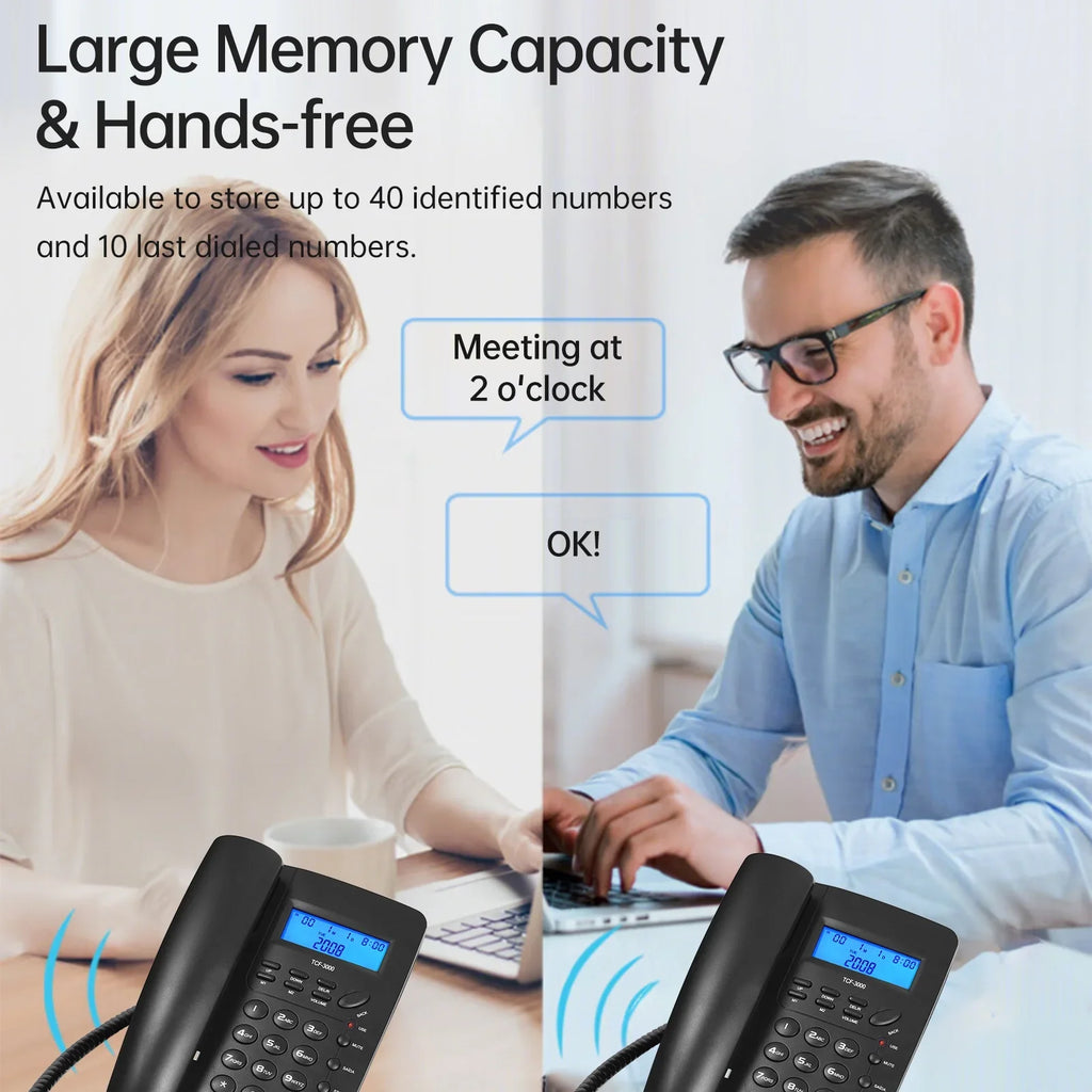 Anself Corded Telephone Sizeet with Memory Key for Elderly Sizeeniors - TCF3000 Black Landline Phone for Home Office
