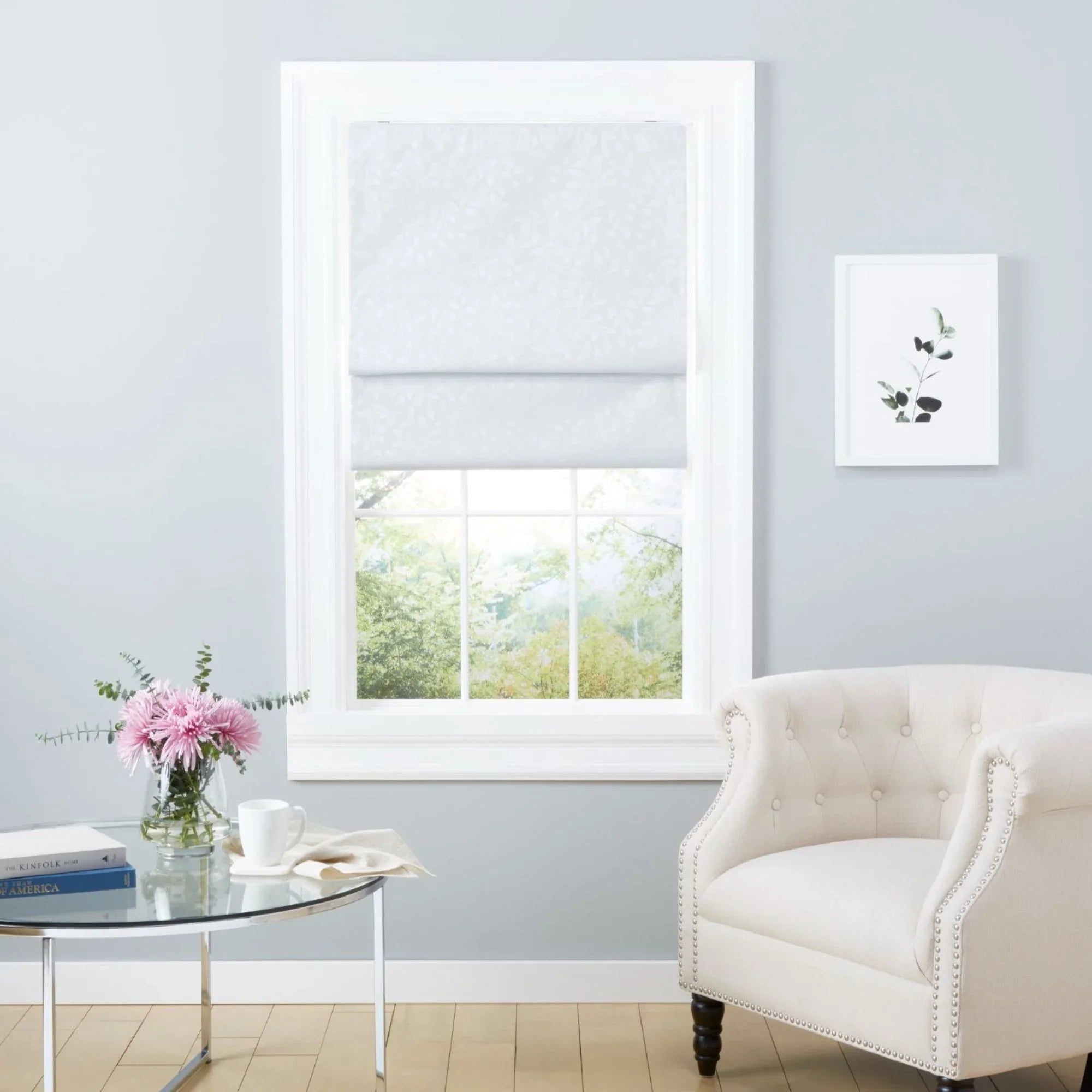 Exclusive Home Bolan Botanical Total Blackout Roman Sizehade, 23"x 64", Ivory