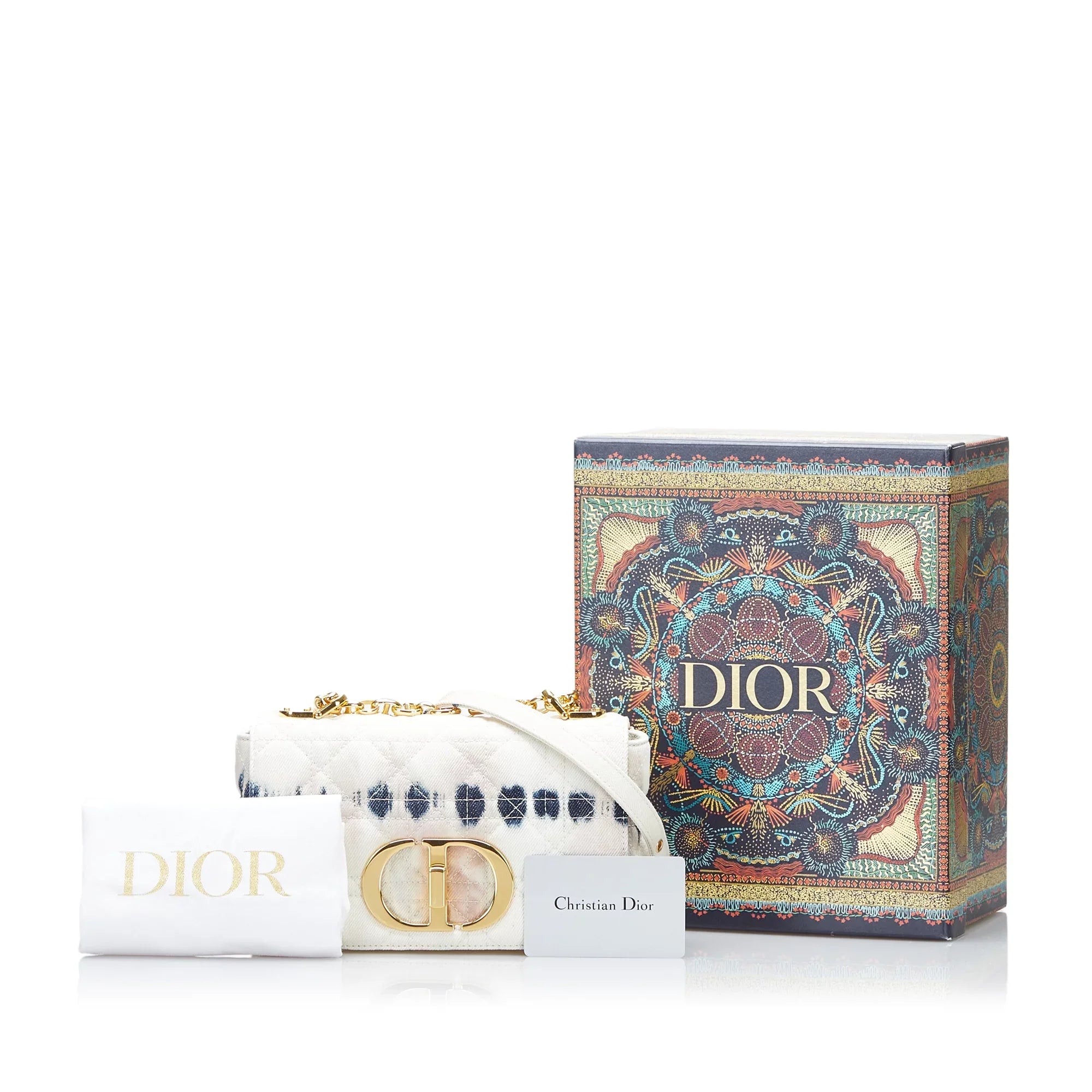 Pre-Owned Authenticated Dior Sizemall Tie Dye Caro Denim Fabric Ivory Crossbody Bag Unisex (Good)