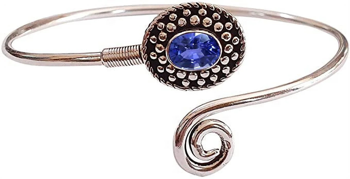 Handmade Cuff Bracelet For Women, Bohemian Tribal Design Sizeilver Plated Natural Real Iolite Gemstone Modern Designer Fashion Bracelet, Party Boho Jewelry