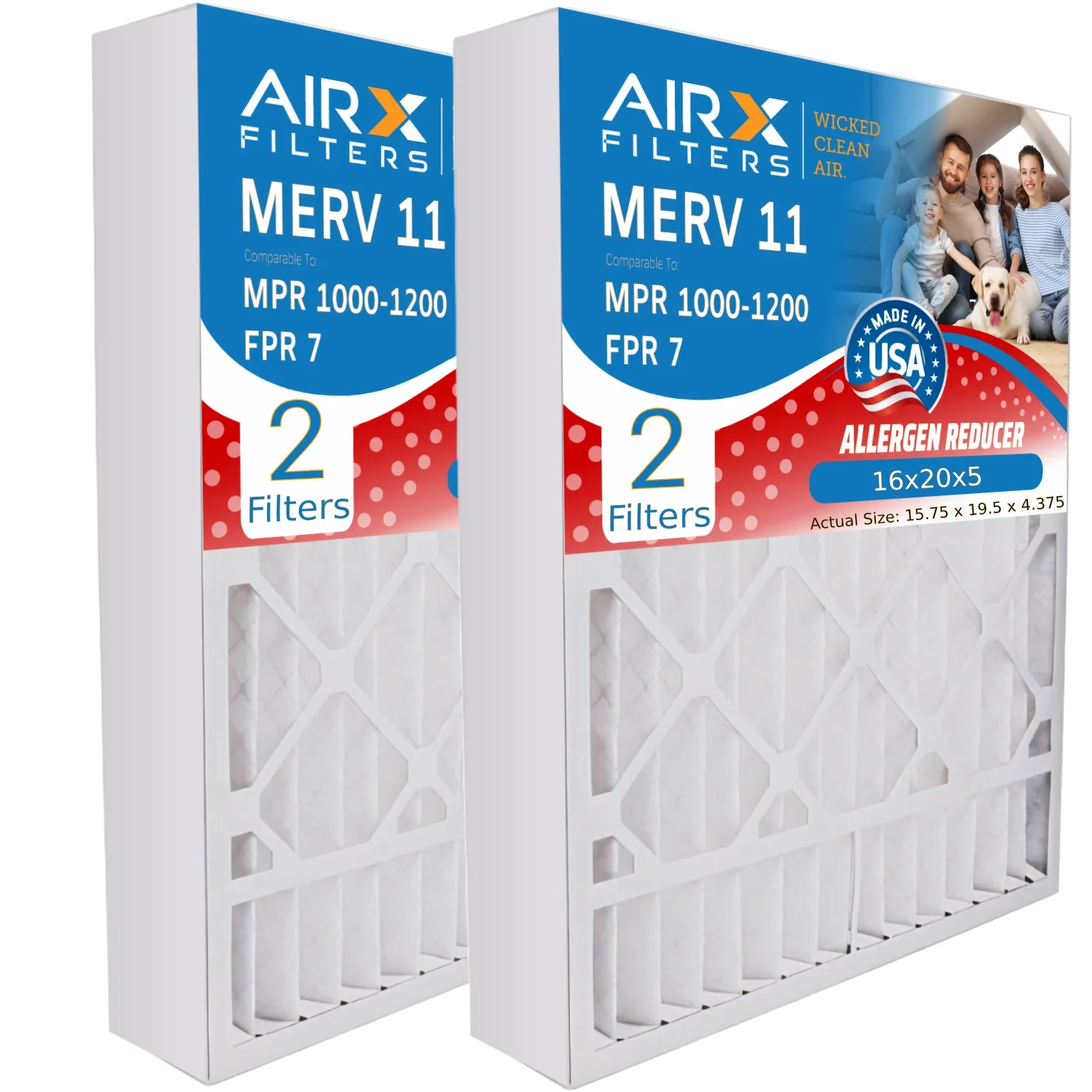 16x20x5 Air Filter MERV 11 Comparable to MPR 1000, MPR 1200 & FPR 7 Compatible with Lennox X0582 Air Filter 2 Pack by AIRX FILTERSize WICKED CLEAN AIR.