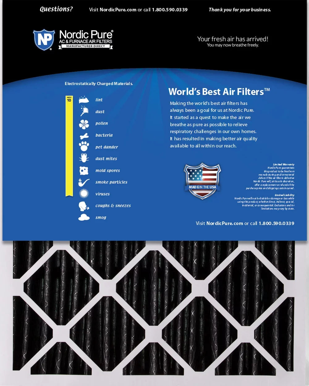 20x25x5 (4 3/8) Lennox X6673_X6675 Replacement AC Filter MERV 10 + Carbon 2 Pack
