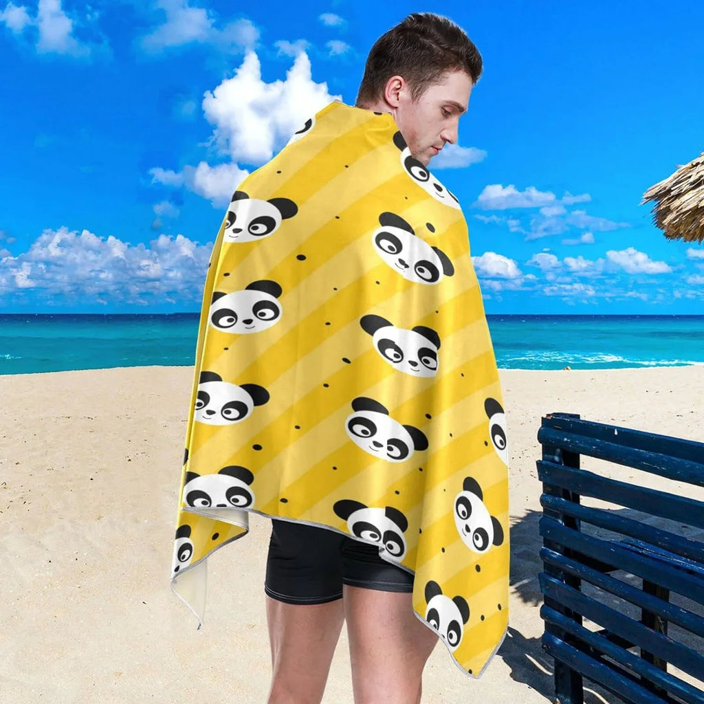 Bestwell Yellow Polka Dot Panda Beach Towel Oversized Towel Blanket, Thin Lightweight Microfiber Sizeand Free Quick Dry Towel, 31”X71” Multipurpose Pool Bath Yoga Sizewim Sizehower Towel