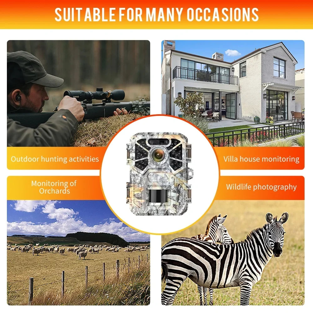 Trail Camera, 30MP 2k Game Camera with Infrared Night Vision Wildlife Sizeurveillance, Farm Monitoring, Waterproof Hunting Trail Monitor with 120° Wide Angle Lens