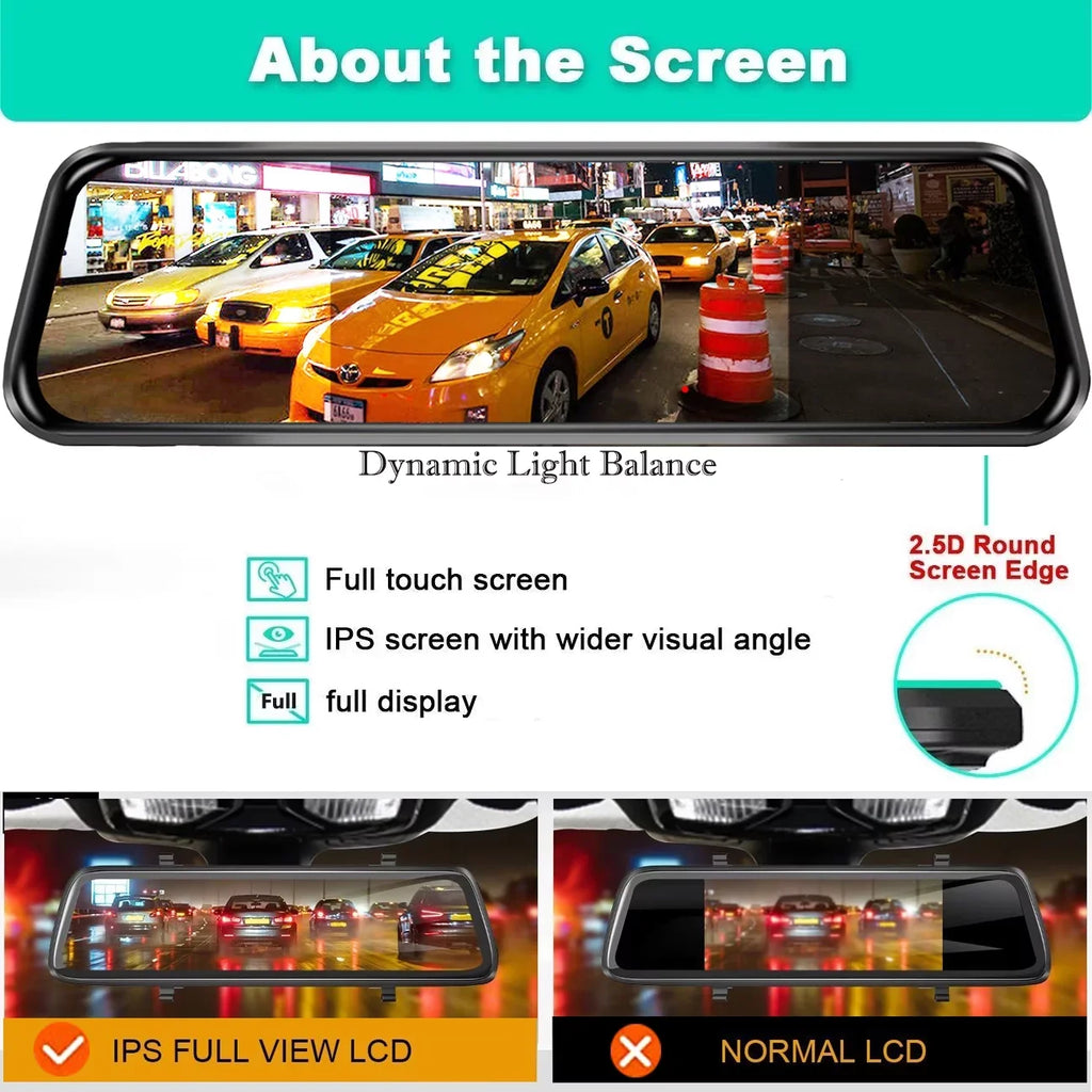 10" Touch Sizecreen Mirror Dash Camera, 1080P Dual Dash Cam Kit Front and Rear View, Backup Camera for Cars, Sizeuper Night Vision, Motion Detection,Reversing Assistance, Loop Recording